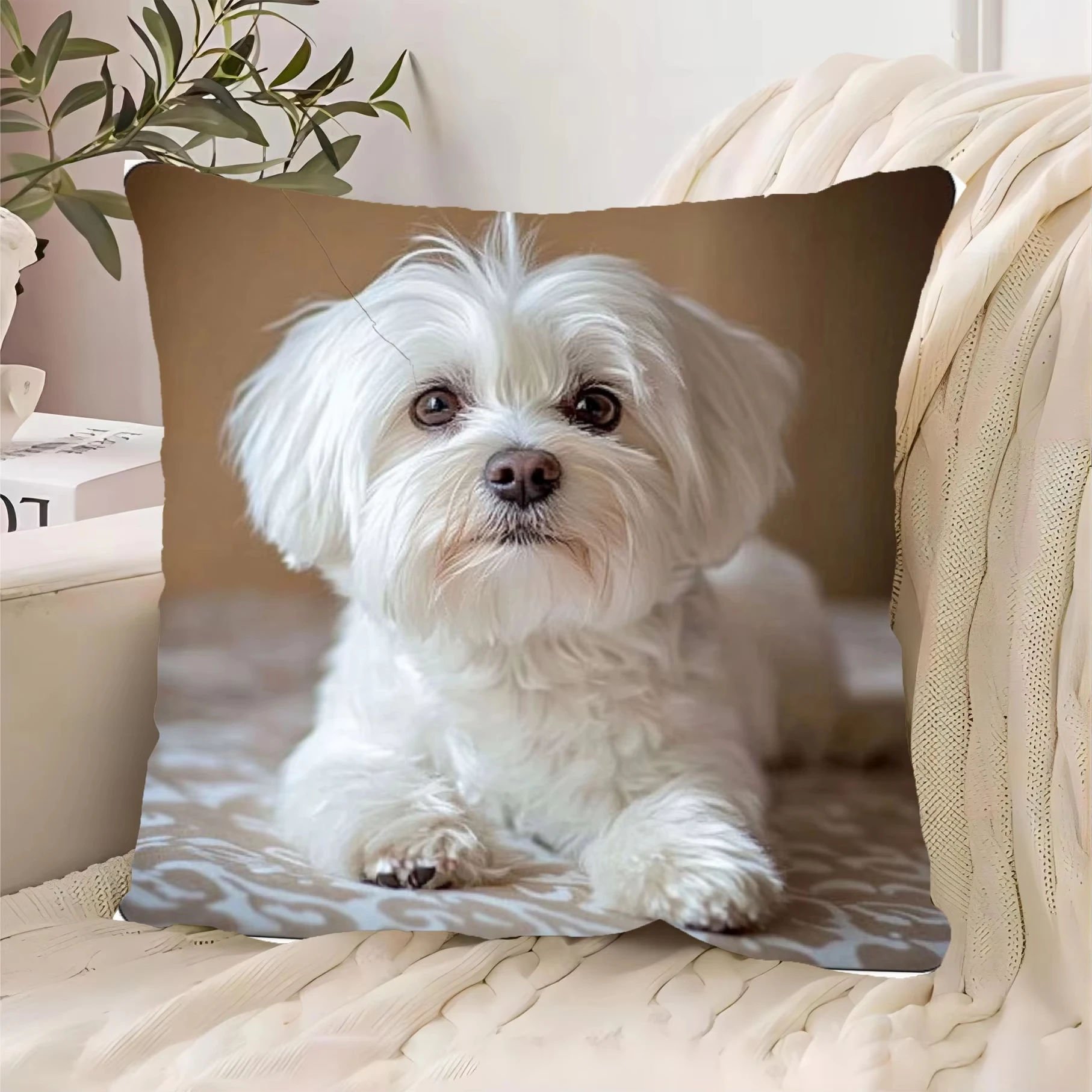 45 x 45 cm großer kissenbezug mit süßem maltesehund |   Robuster Kissenbezug im modernen Stil für die Heimdekoration im Schlafzimmer