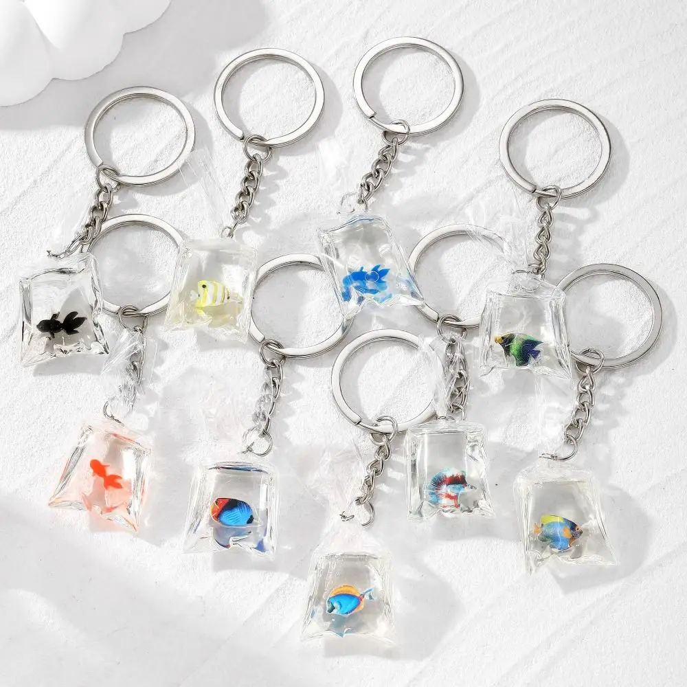 Fish Goldfish Keychain Transparent Imitation Water Bag Small Fish Keyring Resin Creative Small Fish Pendant Children's Gifts