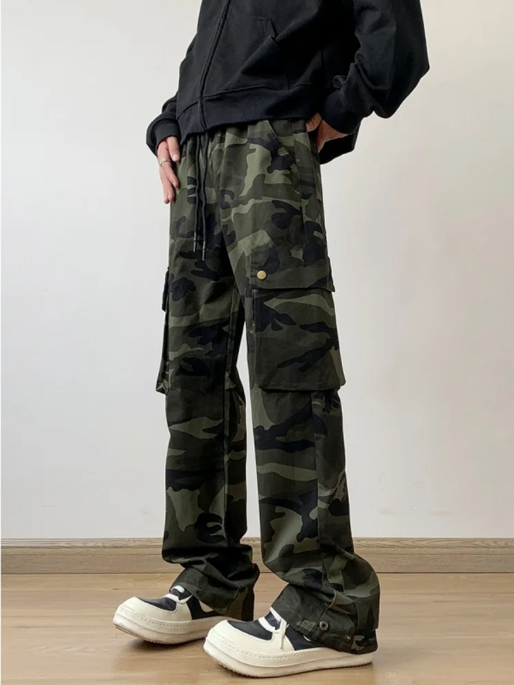 

Мужские камуфляжные рабочие брюки в американском ретро-стиле, уличные брюки для лесорубов, новинка осени 2024, прямые широкие брюки с драпировкой