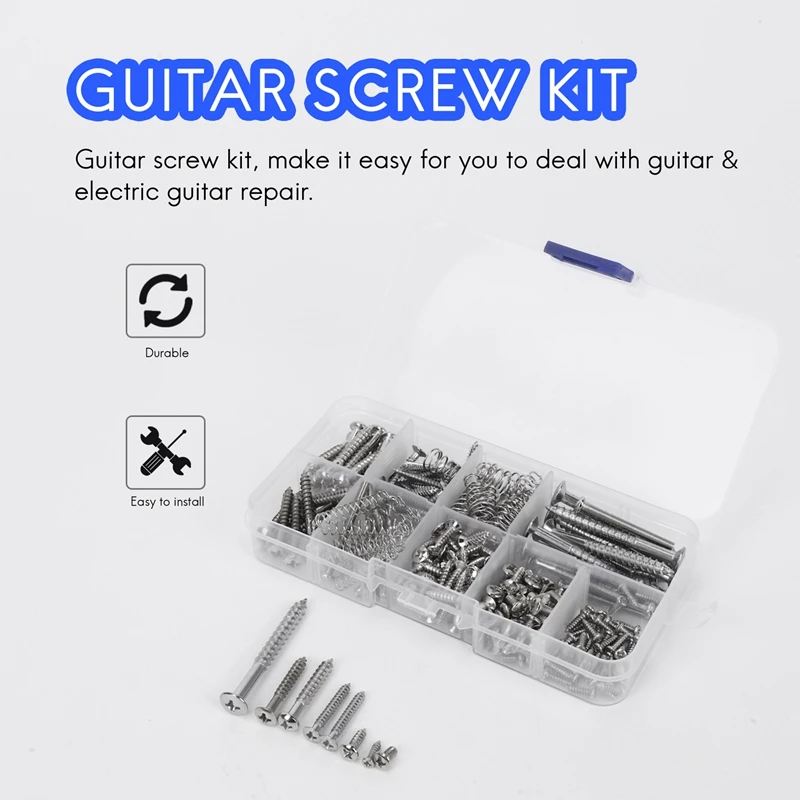 204 Pcs Guitar Screw Kit 9 Types Assortment Set With Springs For Electric Guitar Bridge Pickup Pickguard Tuner Switch Neck Plate