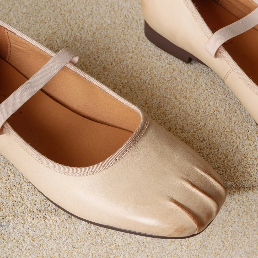 Women's cow leather pleated square toe elastic band slip-on flats high quality soft comfortable casual female daily walk shoes #5