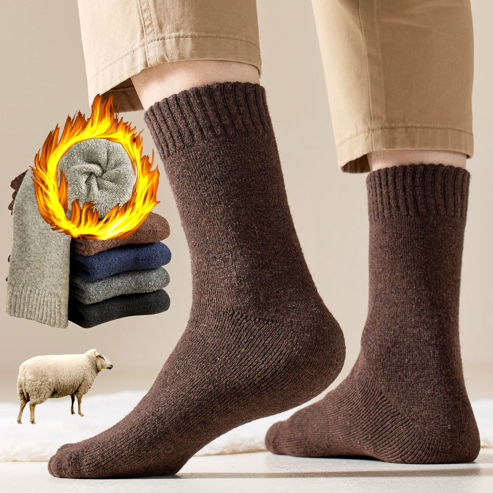 Wollsocken für Männer, männliche dickere feste Socken Merinowolle warme Socken Schnee Wintersocken Calceta Hombre Skarpety Meskie