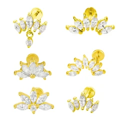 Petal Shape CZ Labret 100%316L Surgical Steel Internal Threaded Micro Labret Cartilage Tragus Helix Piercing Flat Back Earrings