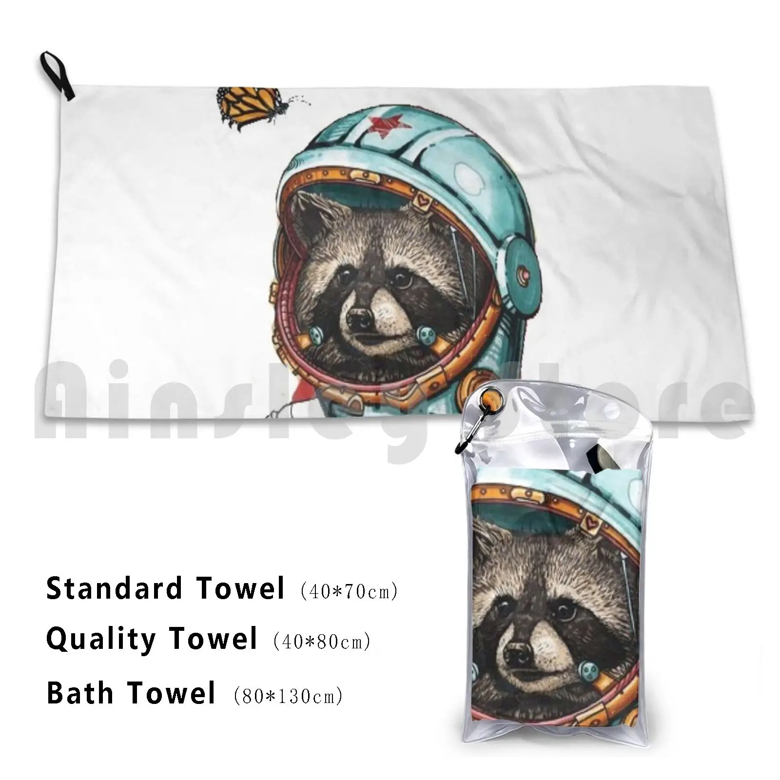 Trash Panda Raccoon Space Art Bath Towel Beach Cushion Trash Panda Racoon Raccoons Possum Opossum Tanuki Garbage