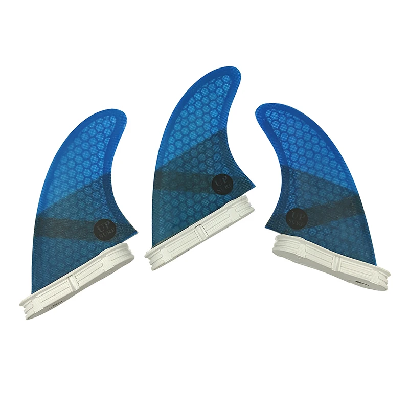 upsurf fcs 2 fin Double Tabs 2 surfboard fins Honeycomb fiberglass surf fins Tri-fin set size M Blue/gray/green/red color