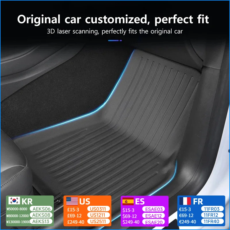 

For Tesla Model Y 2017-2025 and Model 3 2021-2025 Highland All Weather Floor Mats and Cargo Trunk Liner Accessories
