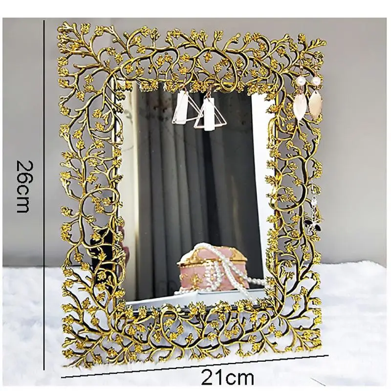 Imagem -05 - Dourado Lace Espelho Dressing Table Prateleiras Decorativas Display Rack Colar Stand Brincos Eardrop Pendurado Placa