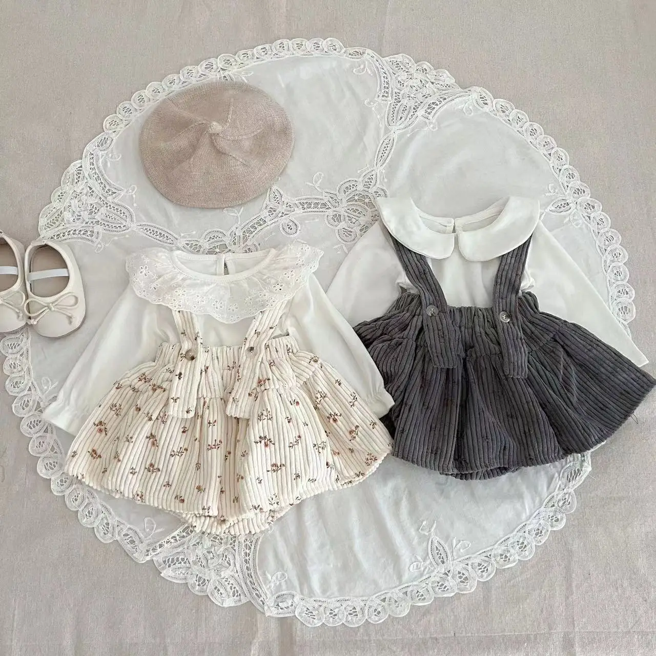 New Autumn Baby Clothes Clothing Infant Cute Bottoming Shirt +Floral Bodysuit Suit Girls Outwear ﻿