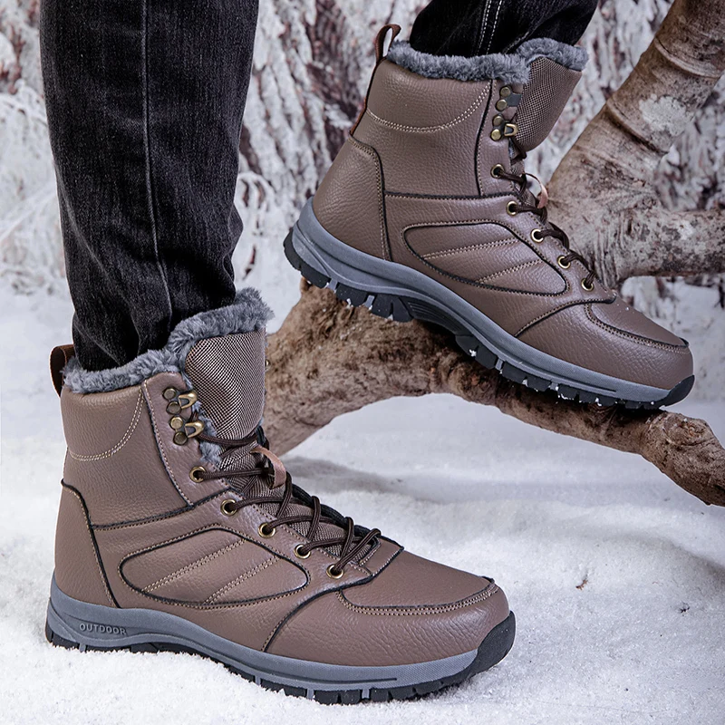 High Top Winter Men Snow Boots new Windproof Waterproof Shoes Super Warm Plush Men\'s Boots Outdoor Male Hiking Boots Work Shoes