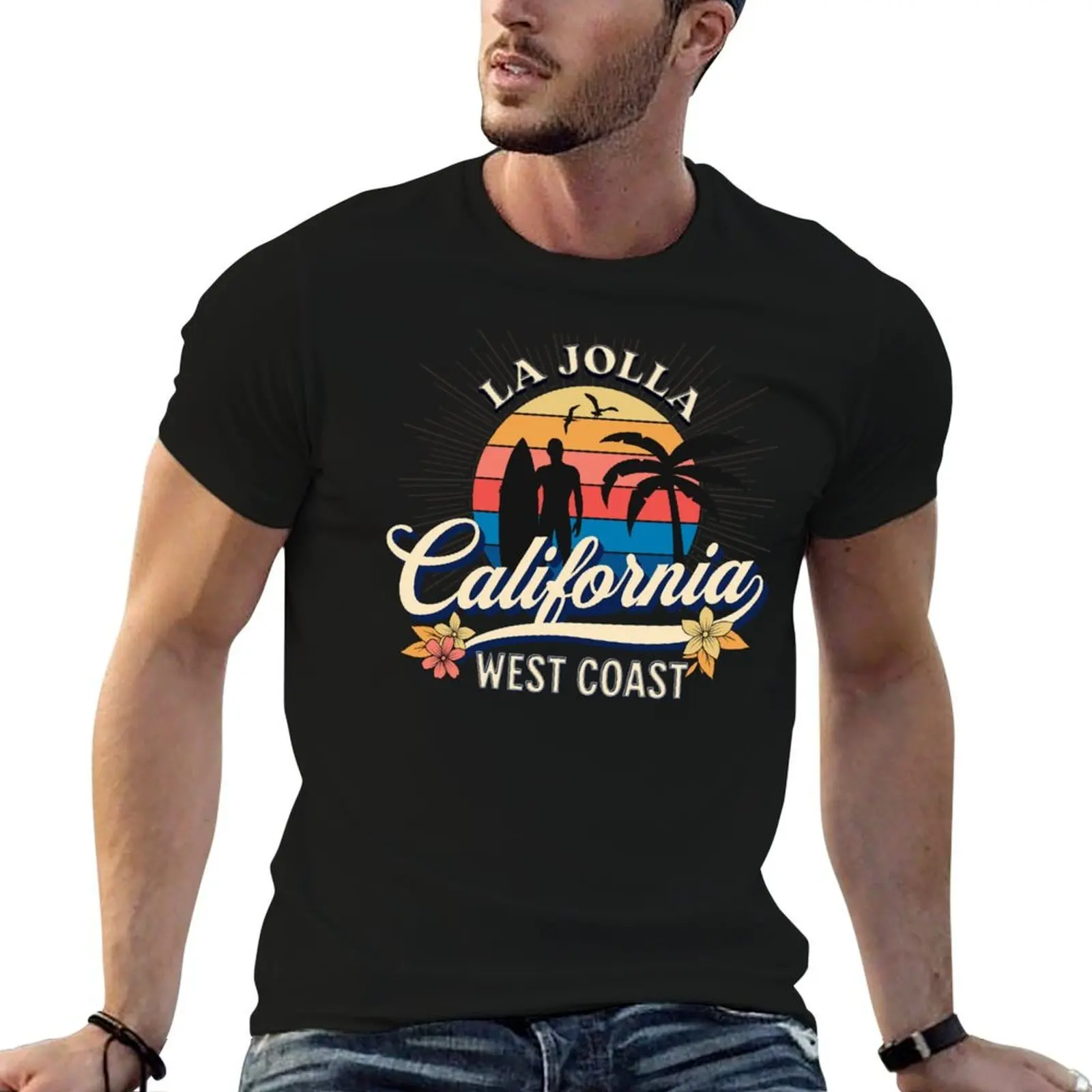 San Diego Surf Spots La Jolla California Surfing T-Shirt Fashion Casual Short Sleeve Top