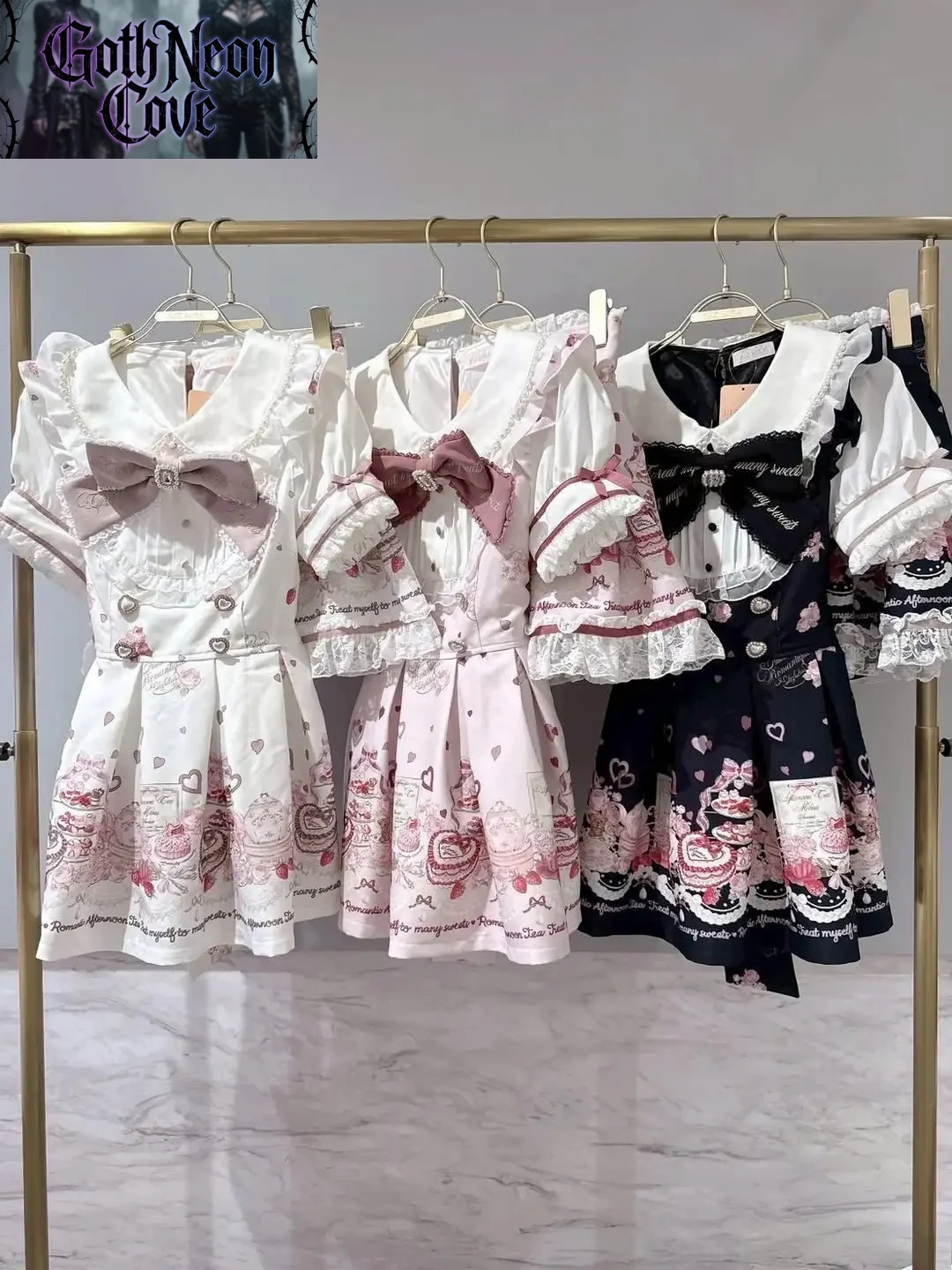 Summer Japanese Harajuku Kawaii Two Piece Set Women's Short Sleeve Bow Printed Dress + Lace Mini Skirt Sweet Y2K Subculture Set