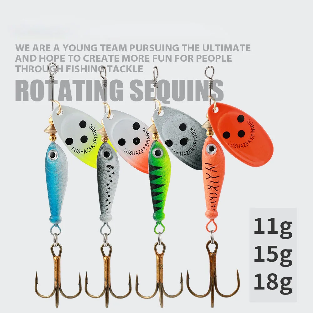 Rotating Metal Spinner Fishing Lures 11g 15g 18g Sequins Iscas Artificial Baits Metal VIB Hard Crap Bass Pike Treble Hook Tackle