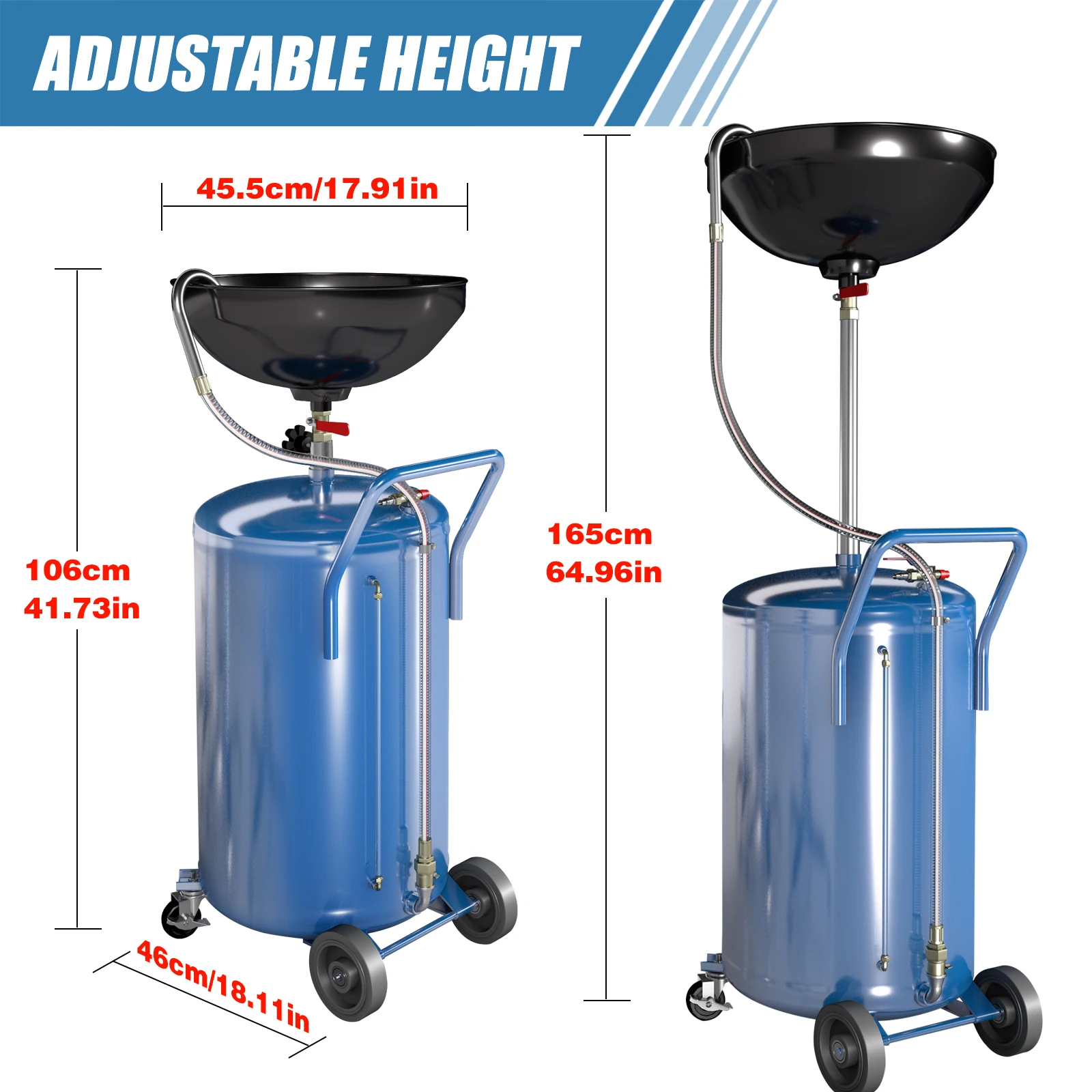 20 Gallon Waste Oil Drain Tank with Wheels,Air Operated Drainer Oil Change Tank,Oil Drain Container with Adjustable Funnel Heigh