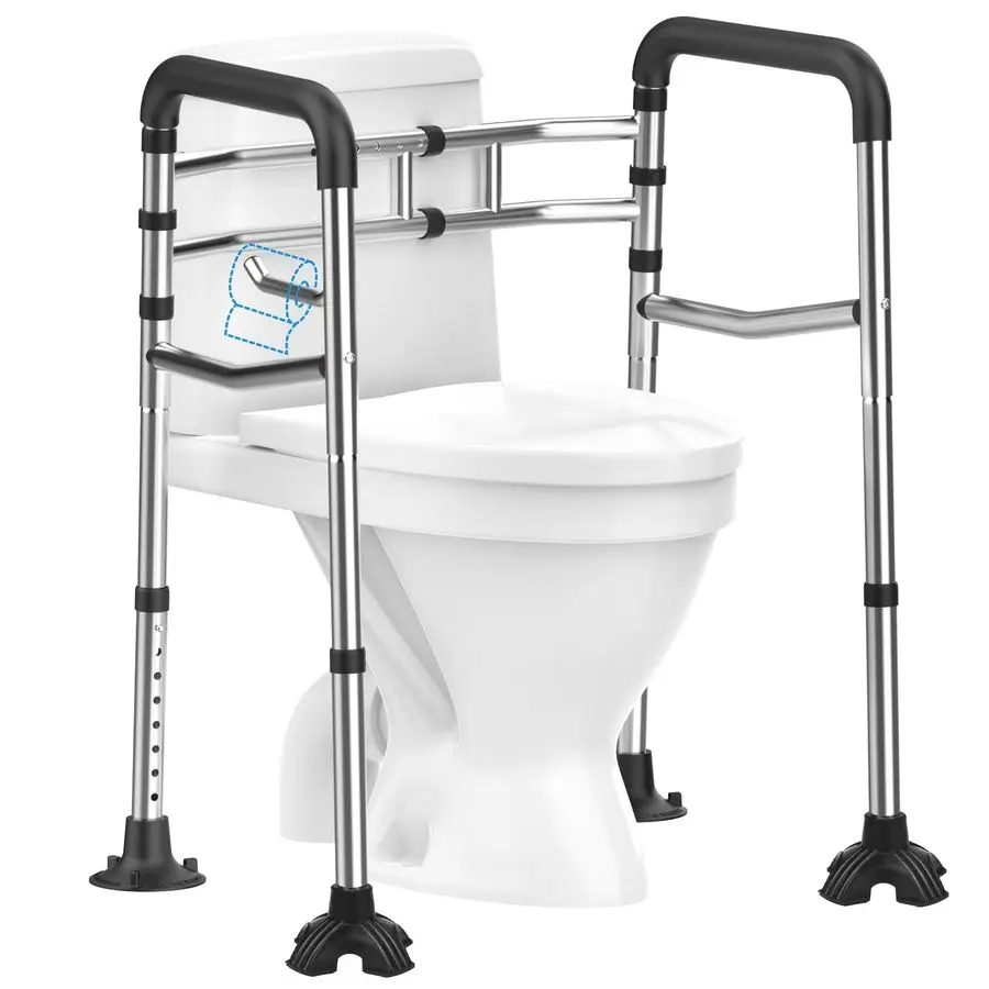 

Рельсы безопасности, регулируемая рама унитаза из нержавеющей стали с мягкими ручками, держатель для салфеток, складная съемная безопасность для унитаза объемом 380 фунтов