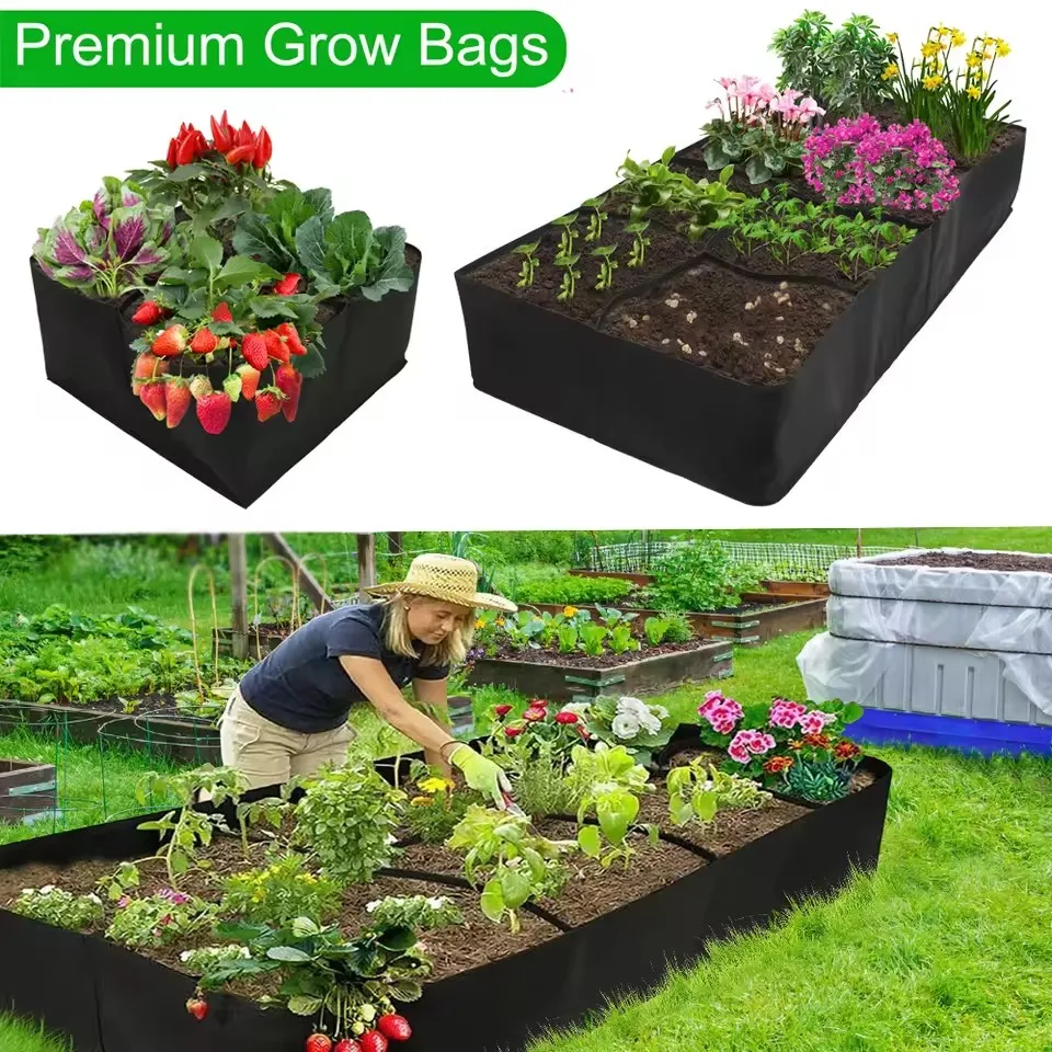 4/8 Grids Garden Raised Planting Bed Fabric Raised Garden Bed Square Felt Garden Flower Grow Bag Vegetable Planter Pots