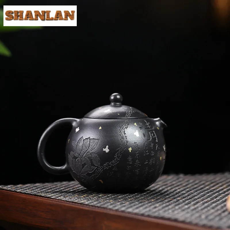 220ml Boutique Yixing Purple Clay Teapots Handmade Xishi Pot Raw Ore Black Mud Kettle Chinese Zisha Teaset Tea Items Accessories