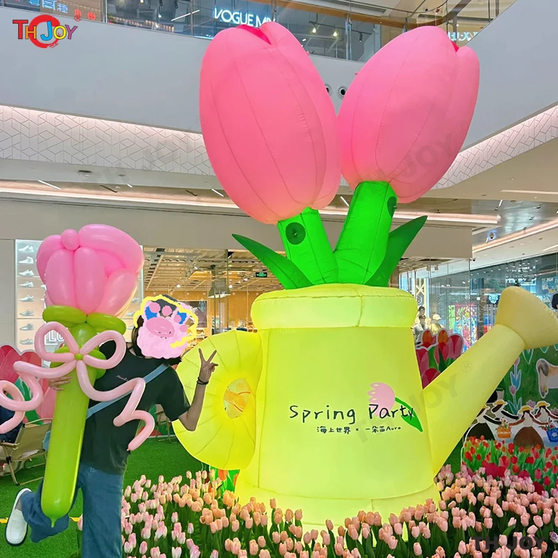 Outdoor Giant Inflatable  Flower Watering Pot with Tulip on top For Promotion