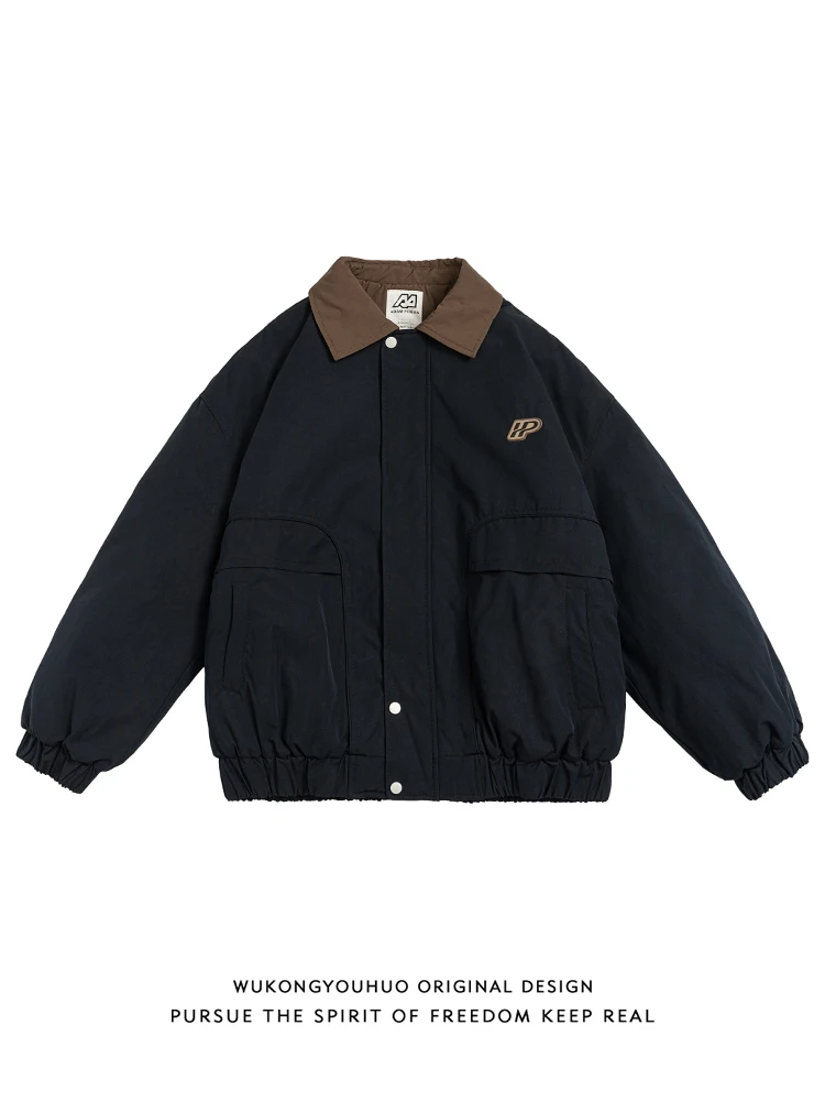 

Warm Cotton Jaet with Collar Loose Fit ex Street Sle Retro Workwear for Winter Youth Faion Casual Wear