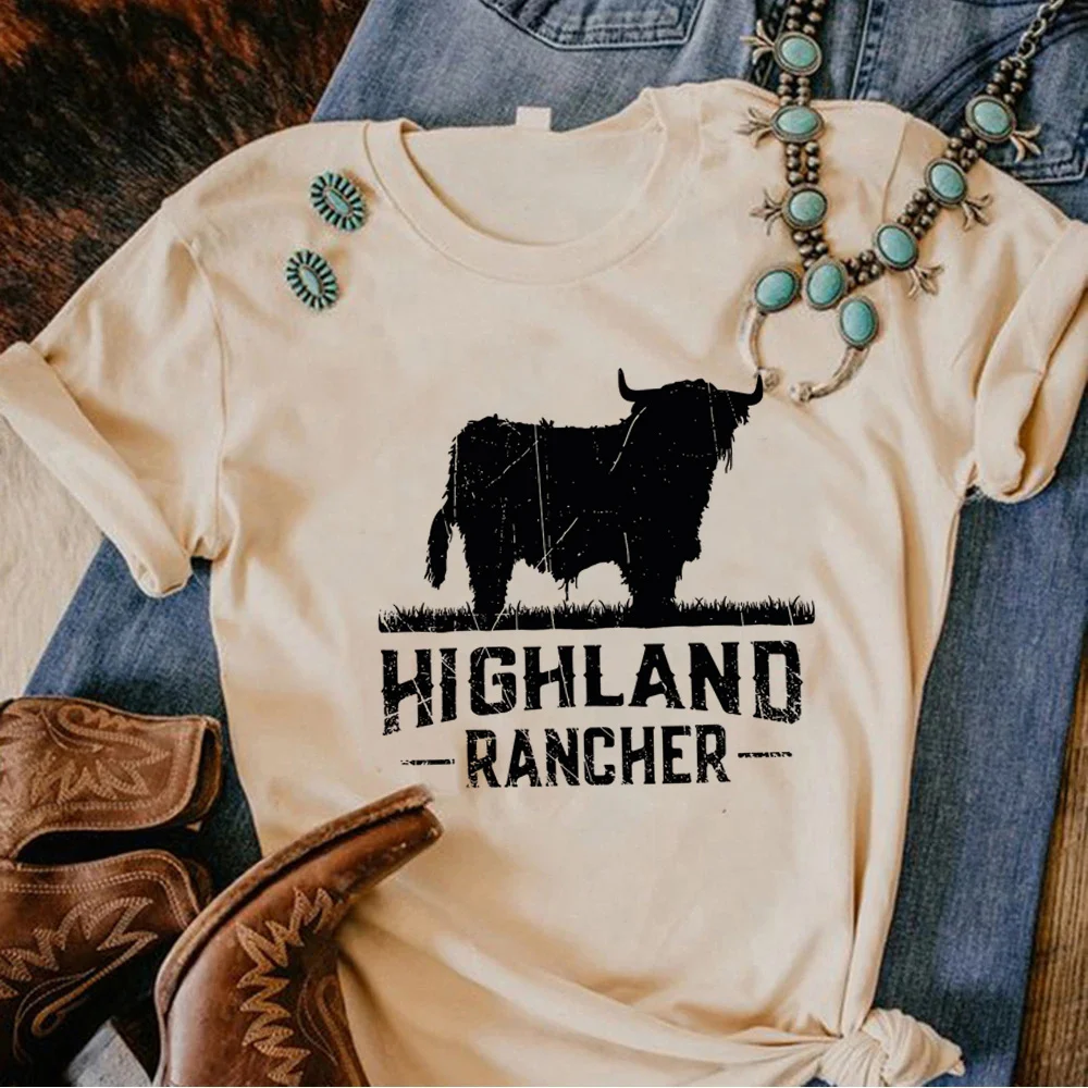 Highland Cow Tee women funny designer t shirt girl 2000s Japanese streetwear clothes