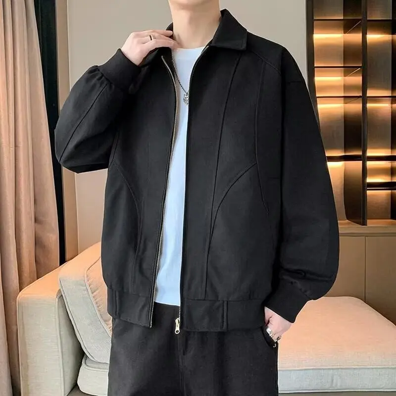 

Casual Sle Men's Pilot Jaet High-End Feel Turn-down Collar Baseball irt Trendy Brand Haome Leisure Top for Teens