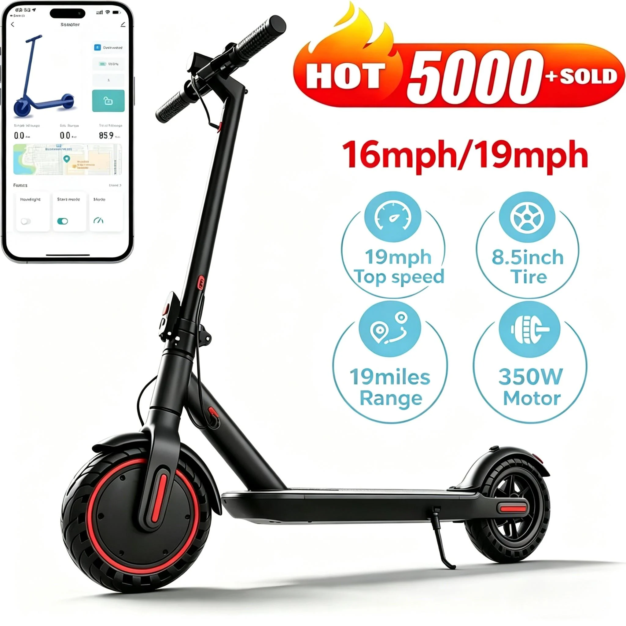 8.5" Foldable Electric Scooter for Adults, 350W Motor 10.4Ah