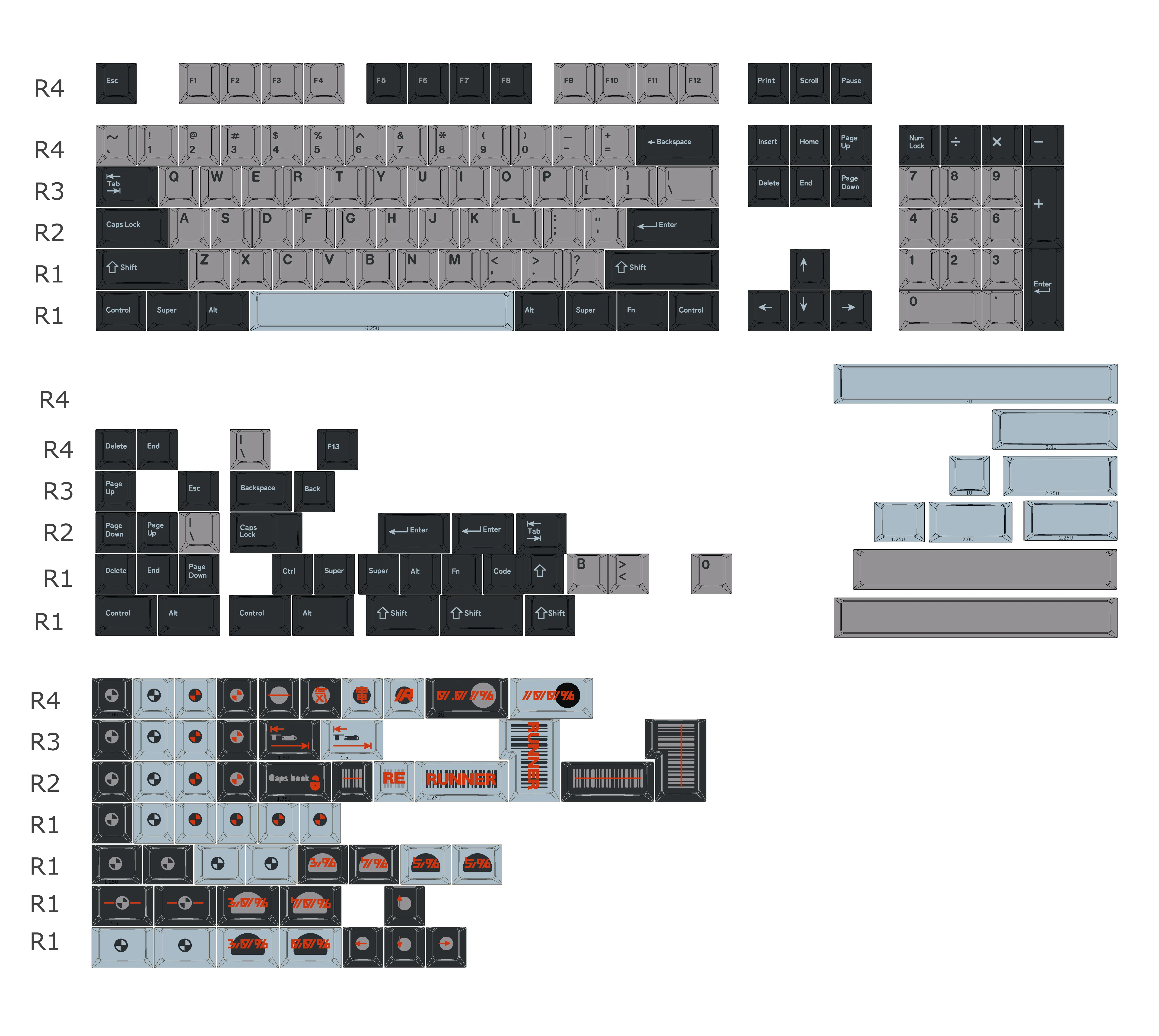 PBT Keycaps Runner Keycap Large Set Cherry Profile Dye Sublimation Keycap For MX Mechanical Keyboard F87 75 108 Alice ISO Layout