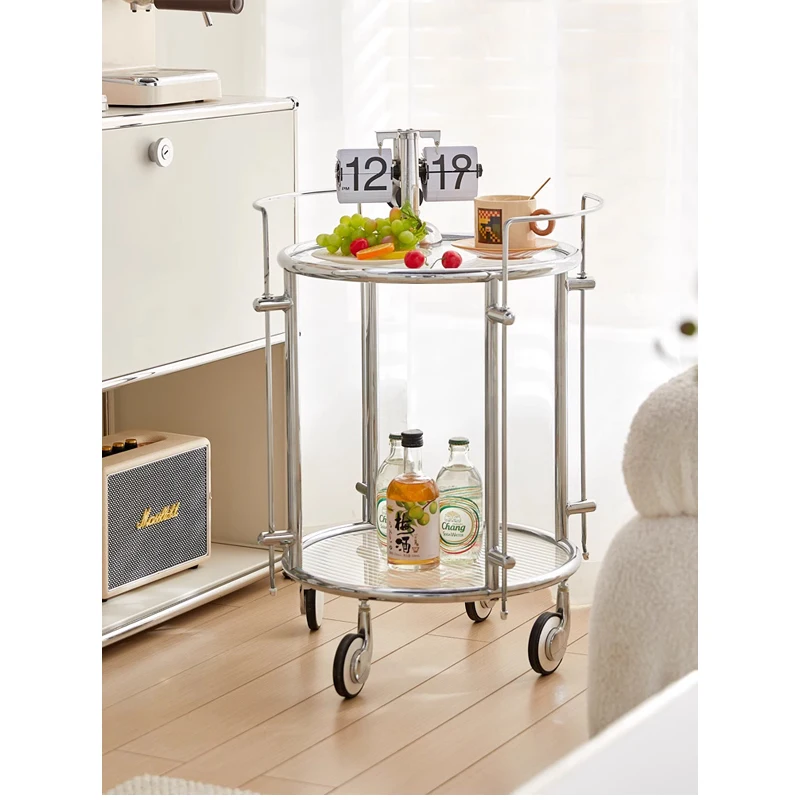 Glass trolley, living room, sofa side table, movable bedroom storage rack, small round table, bedside table, mini corner table