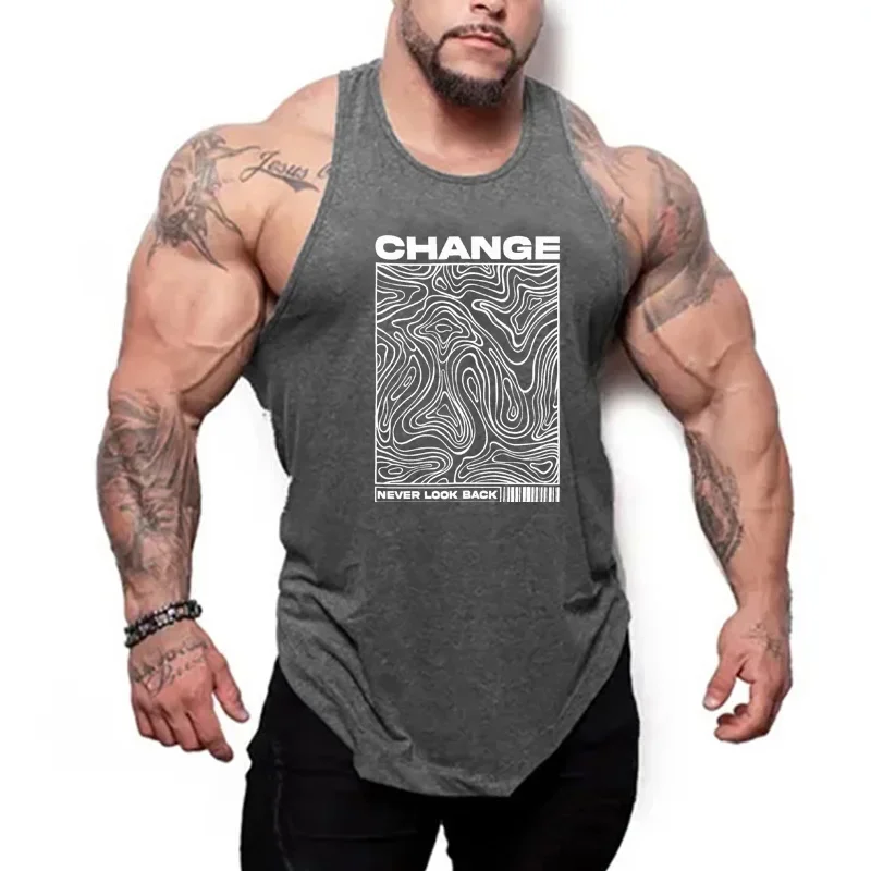 

Change Never Look Back Summer Cotton Sleeveless Shirts Mens Running Sport Fitness Loose Tank Tops Gym Bodybuilding Muscle Vests