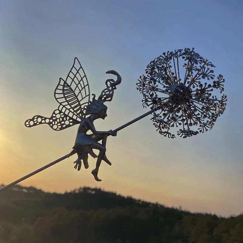 fontanna ogrodowa ogród dekoracje Wystrój ogrodu trawnik krajobraz rzeźba baśniowa dekoracja stawka Dandelions Metal Elf sylwetka Ornament dla