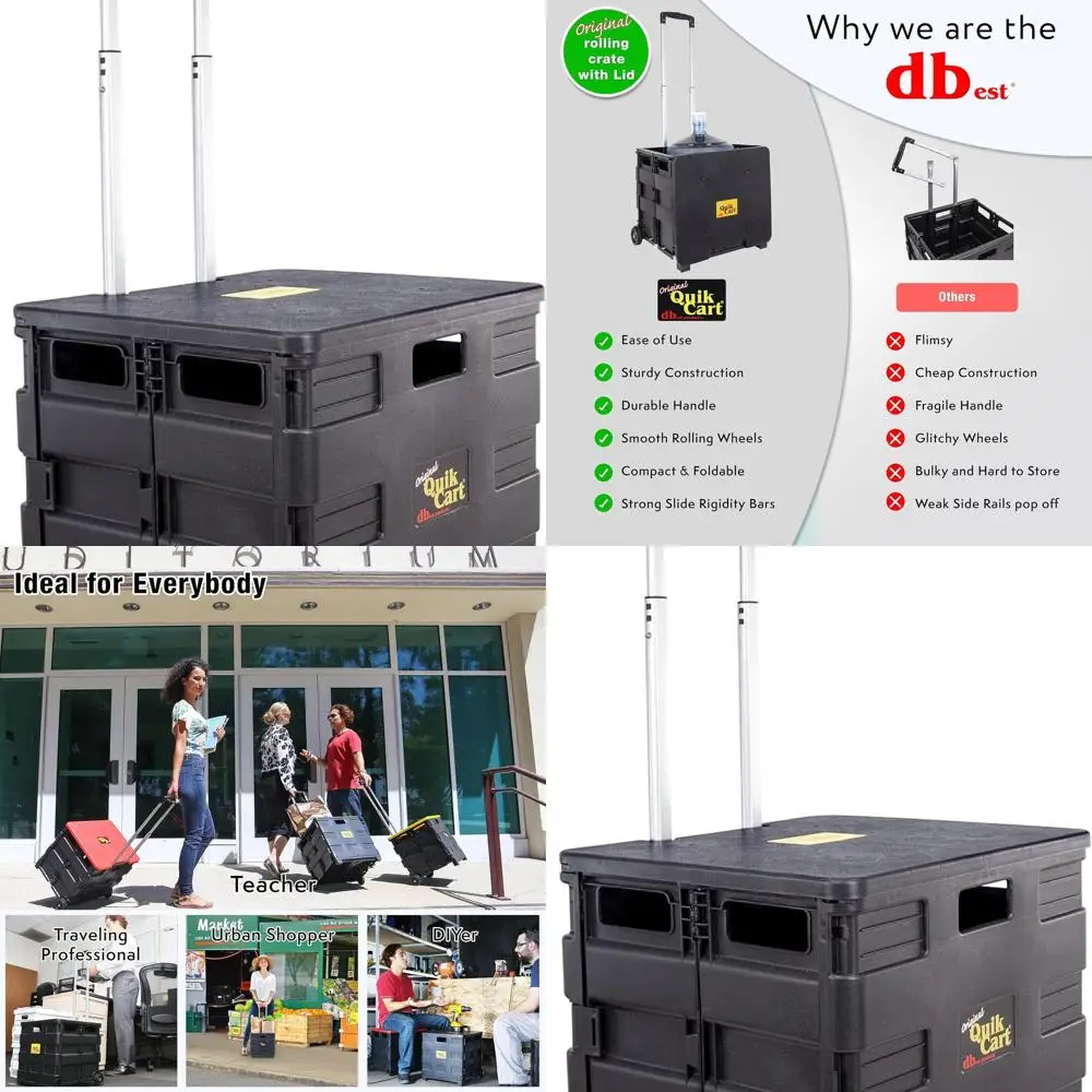 

Складной ящик на колесиках емкостью 80 фунтов для учителей, прочный пластик, портативная большая корзина, черный