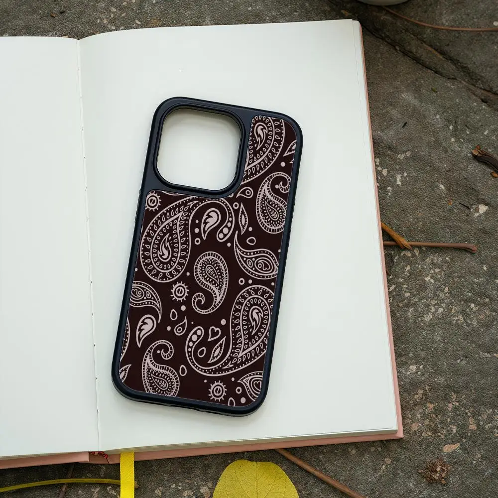 Bandana Paisley Phone Case  For IPhone 16 15 14 13 12Plus Pro Max Case Advanced carbon fiber black frame acrylic case