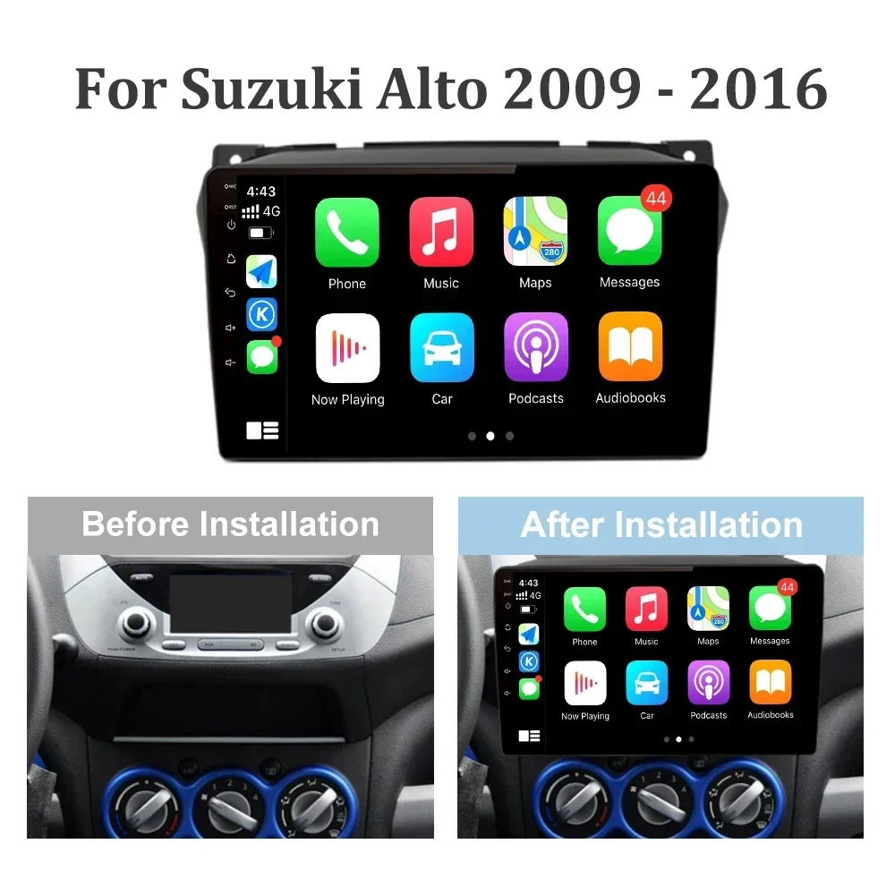 Android 13 para Suzuki Alto 2009-2016 Radio de coche estéreo inalámbrico Multimedia Carplay navegación GPS pantalla