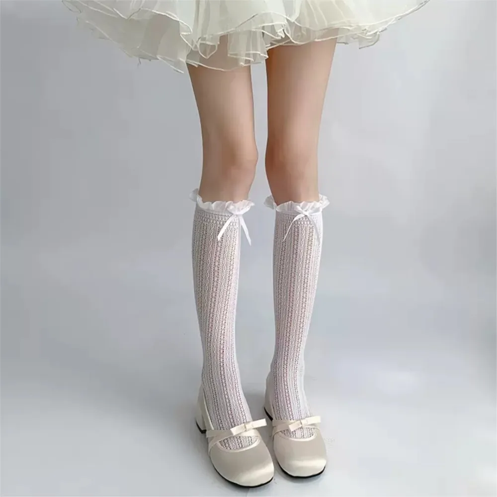 Lolita Girls Long Socks Women Stockings  Lace Mesh Fishnet Stockings Ruffle Socks Cute Knee Socks Stockings Women