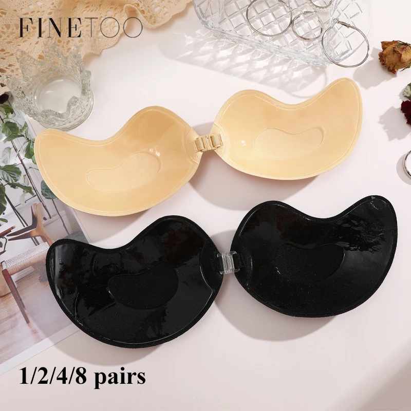 1/2/4/8 Paar selbstklebende trägerlose BH-Einlagen für Damen, unsichtbarer Push-up-BH, nahtloser Bralette mit Frontverschluss, Mango-Silikon-Pad