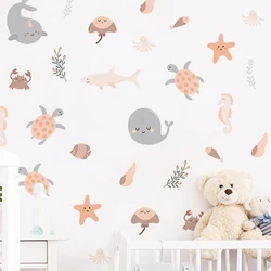 Cartoon Hand-paint Marine Animal Wall Stickers for Kids Room Decor Baby Nursery Living Room Decoration Ocean Wall Decals Bedroom