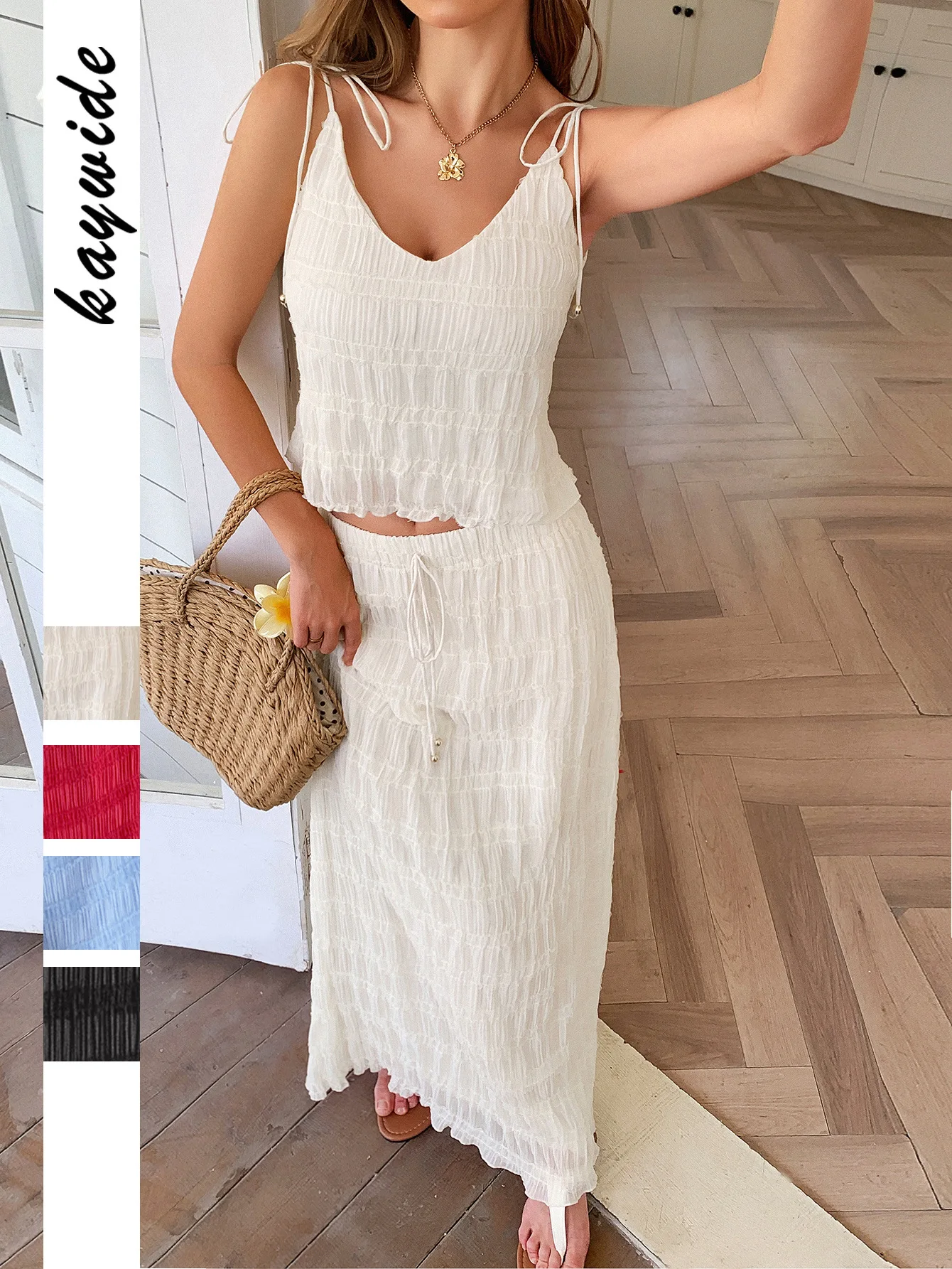 

Spring Summer Vacation Casual Sling Seaside Two-Piece Set Women Set 2025 New Women Vest Top + Long Skirt Set Women Fashion Suit