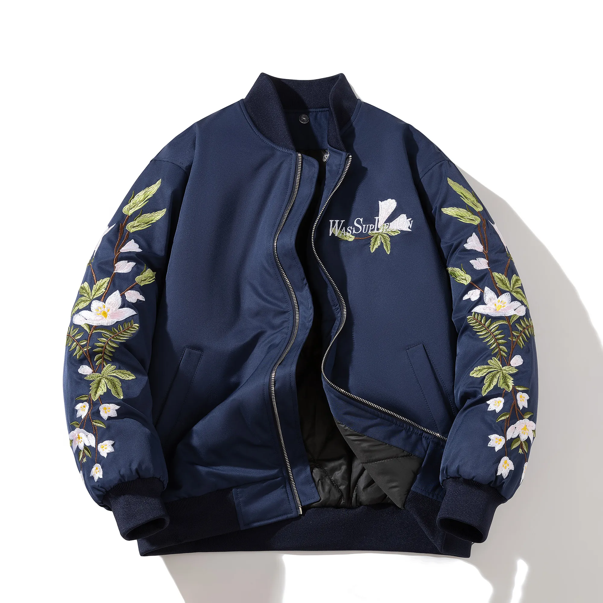 American Retro Floral Embroidered Baseball Uniform Pilot Jacket Male and Female Couple Fashion Thickened Cotton Padded Coat