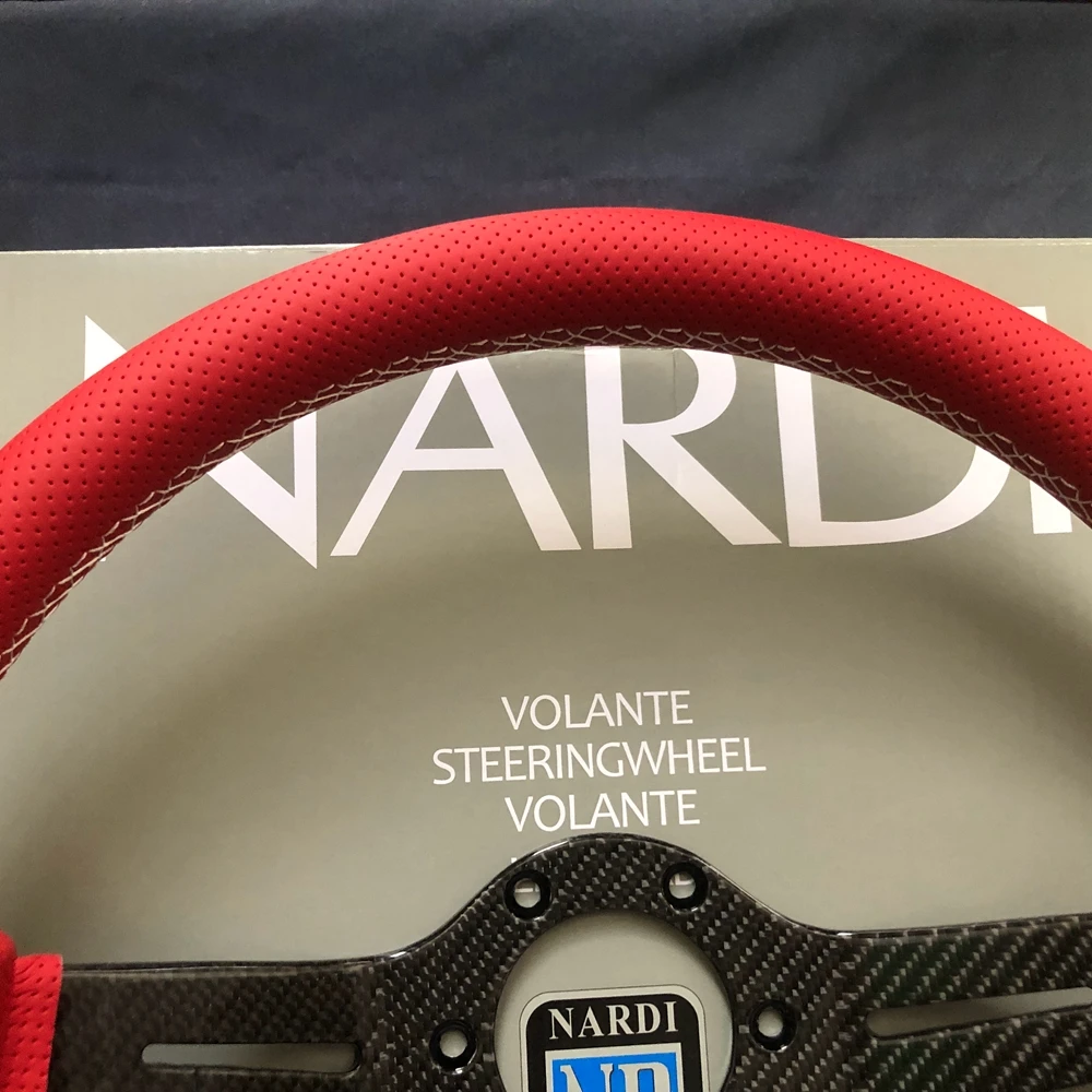 Real Carbon Fiber Nardi Volante, Rally de carro de couro vermelho, Volantes para VW Honda Toyota, 14 \