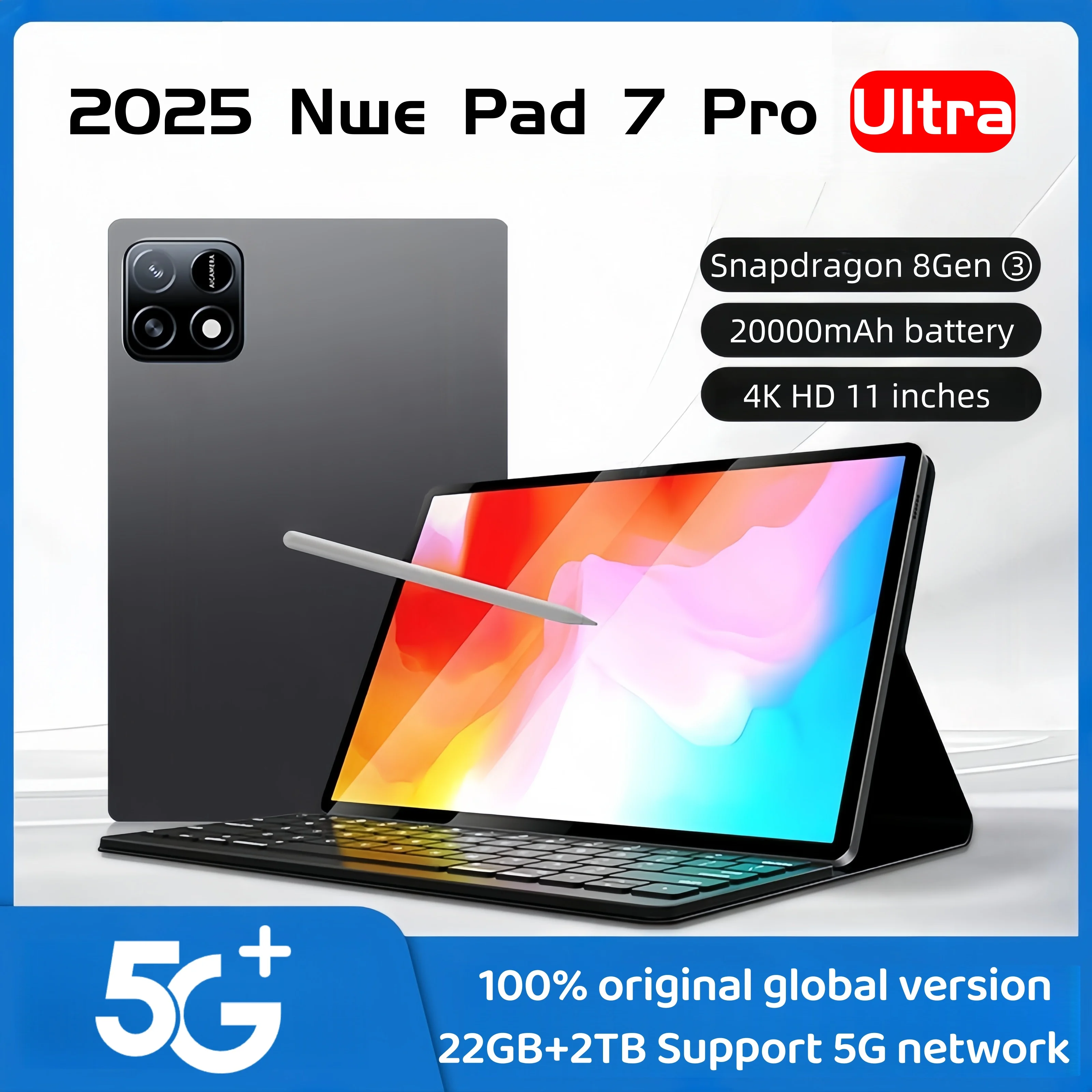 

2025 Новый новейший глобальный первый планшет Pad Android 14 Snapdragon 8Gen2 11-дюймовый мягкий экран с подсветкой 7 Pro Ultra WiFi GPS WPS 5G PC