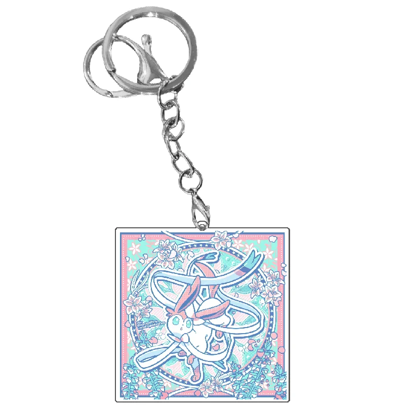 Pokemon Keychain Socialize Sylveon Mew Games Console Leafeon Anime Game Characters Self Made Acrylic Pendant Decoration Toy Gift