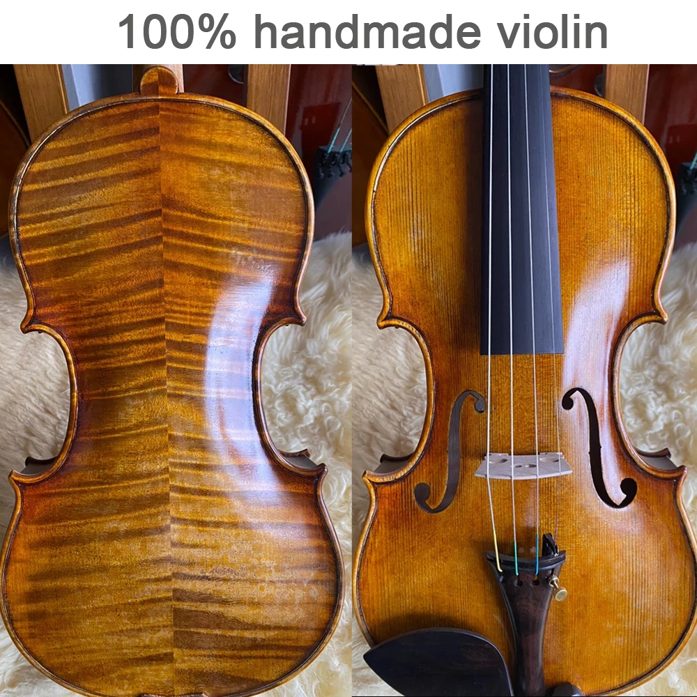 30 عامًا من كمان خشب التنوب الأوروبي 4/4 خشب القيقب منقوش بالنمر الغني نسخة سترايوس 1715 كمان احترافي مع حافظة