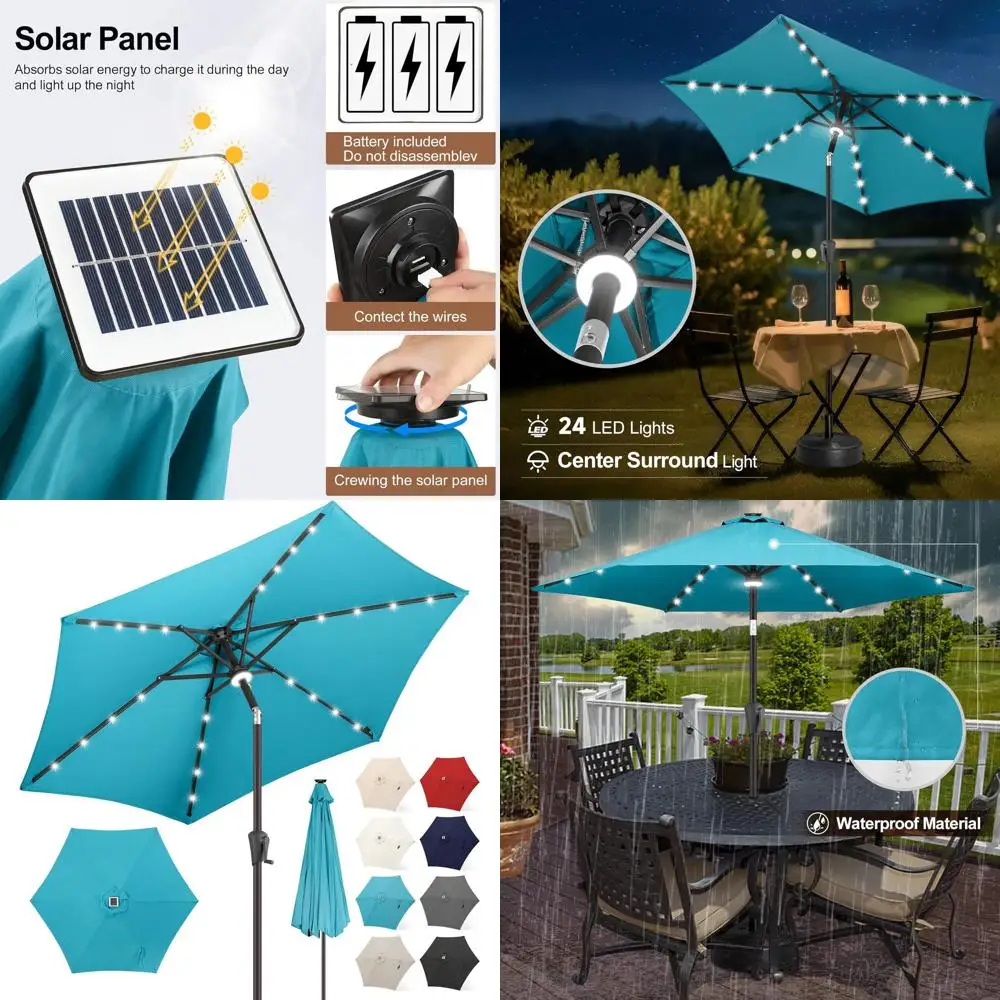 

Зонт для солнечных батарей длиной 7,5 футов со светодиодной подсветкой, функцией наклона и цветом аква-синий