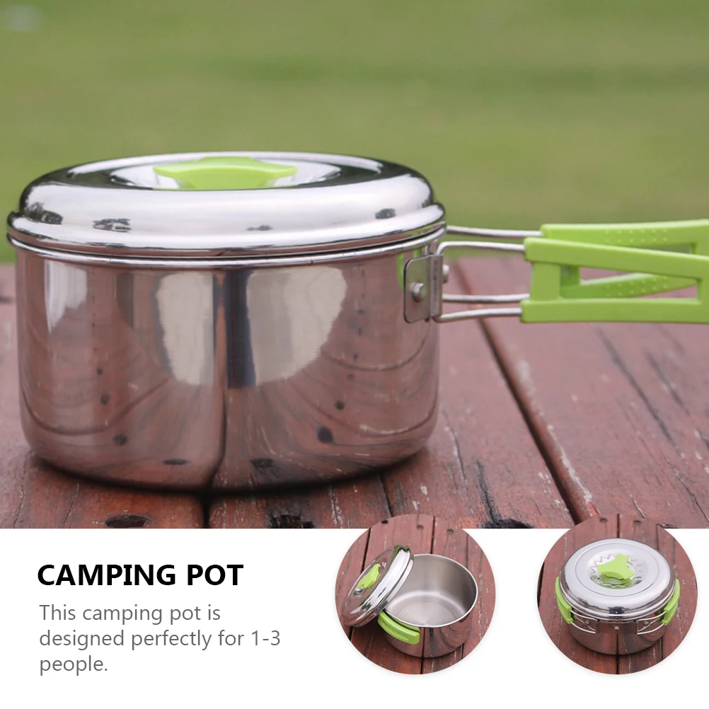 

Portable Camping Stainless Steel Cookware Set Foldable H Cooking Tool Easy Clean Outdoor Hiking Picnic Pan Lid