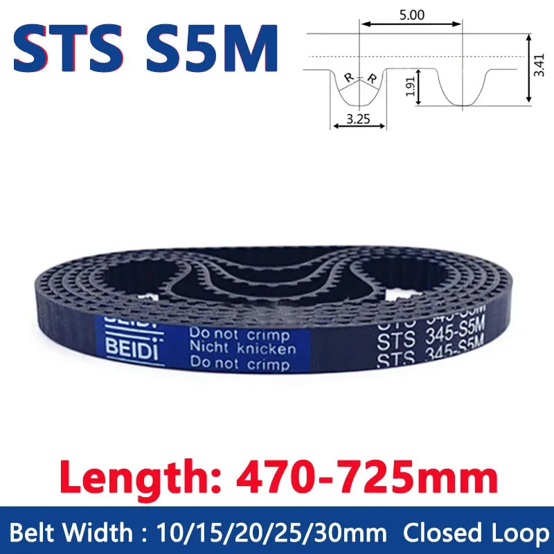 

STS S5M Closed Loop Rubber Timing Belt Width 10/15/20/25/30mm Synchronous Belt Drive Toothed Belt Length 470 475 480 485-725mm