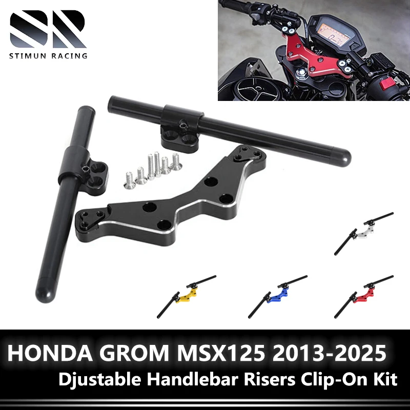 3D CNC Adjustable Handlebar Risers Clip‑On Kit For HONDA GROM MSX125 2013-2025