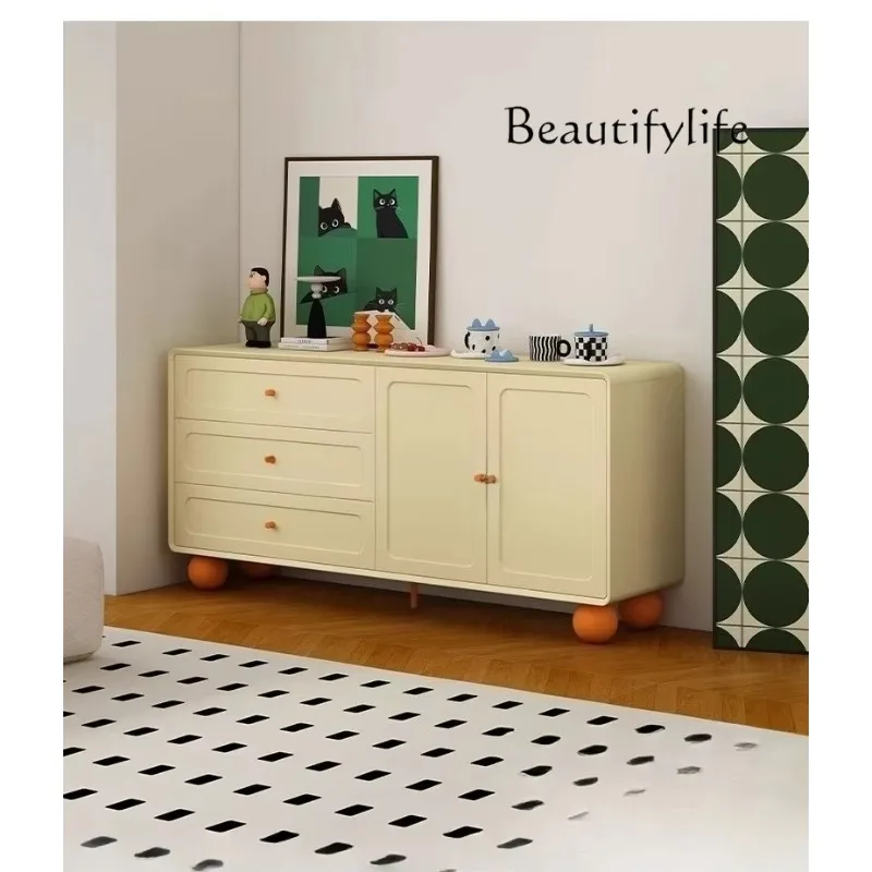 JB Simple Tone Cream Wind Chest Storage Living Room Against The Wall With Door Storage Large Capacity Paint Customization