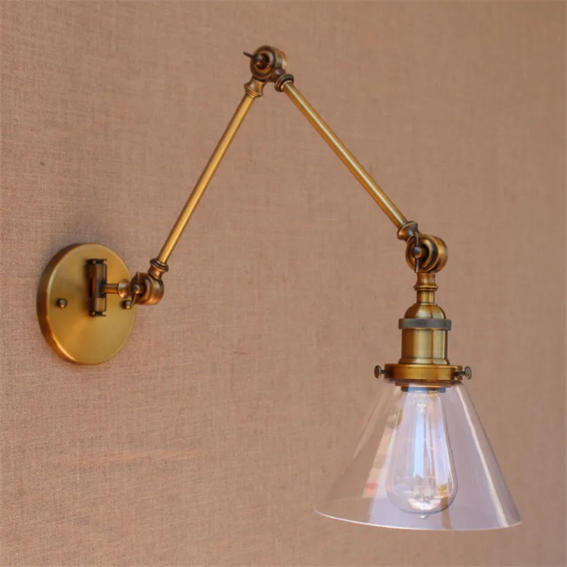 

Vintage Wall Light Glass Swing Long Arm Wall Lights Fixtures Industrial Retro Wall Lamp Edison Appliques LED