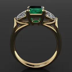 Anel Esmeralda Verde para Mulheres, Joia de Ouro 14K Anel Diamant Feminino, Pedra Preciosa Esmeralda Pura