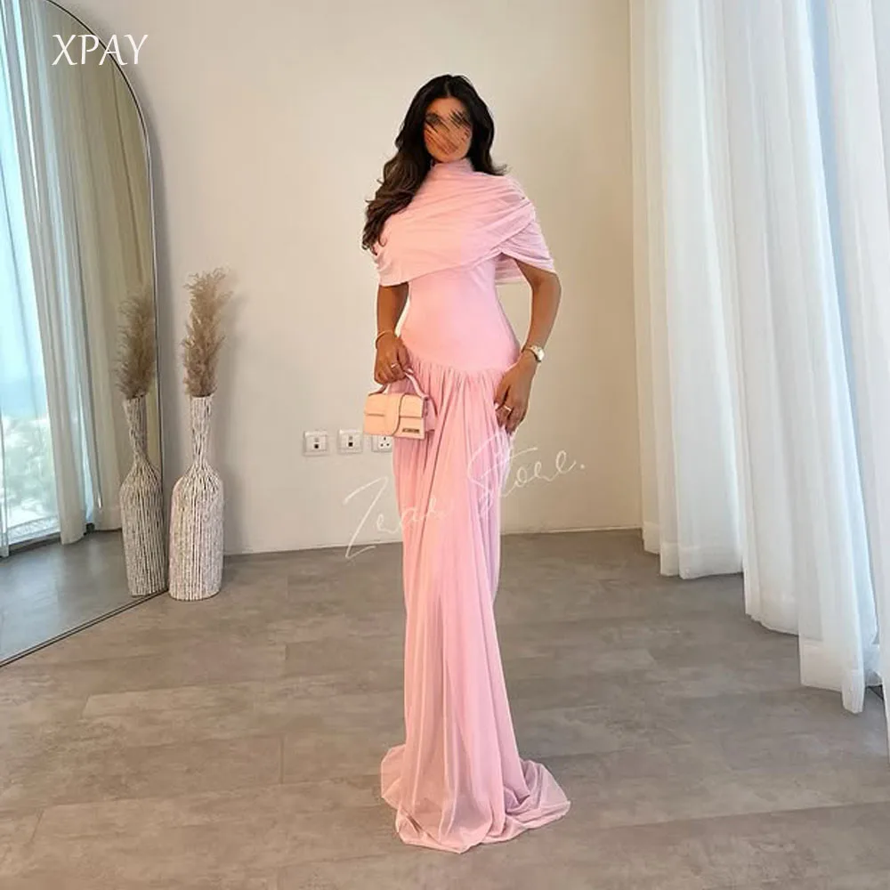 

XPAY Pink robe sandro Evening Dresses Saudi Arabic Party Wedding Dress Customized Floor Length Simple Prom Gowns Chiffon