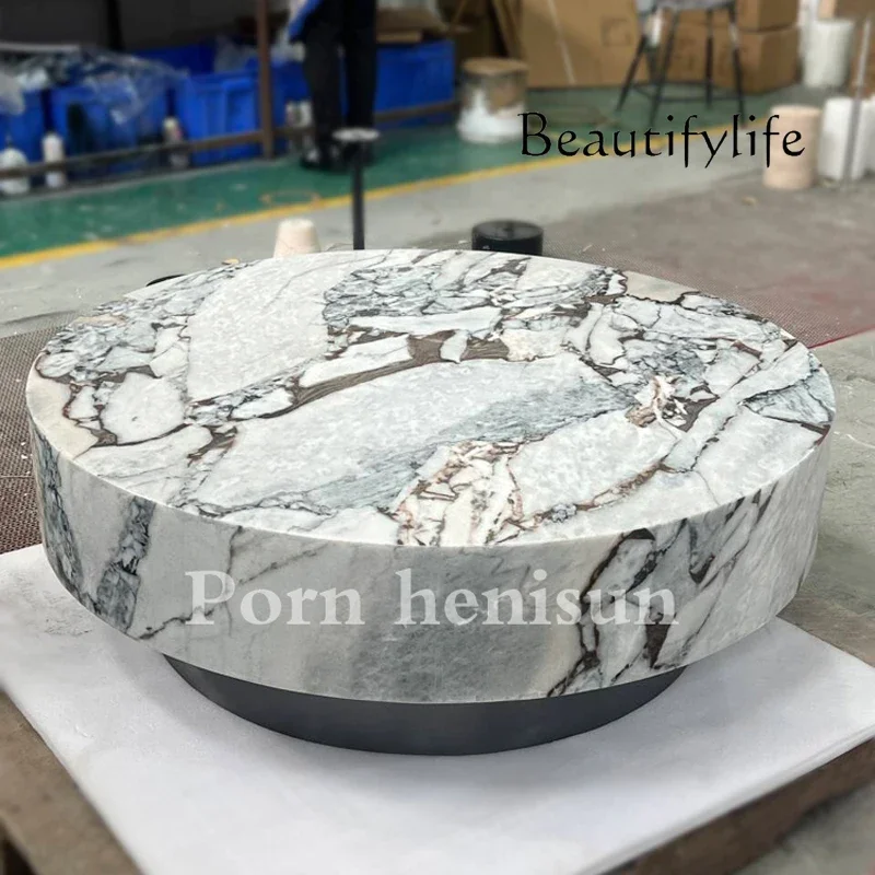 N44 Nordic elephant white marble round coffee table light luxury small apartment living room home coffee table customization
